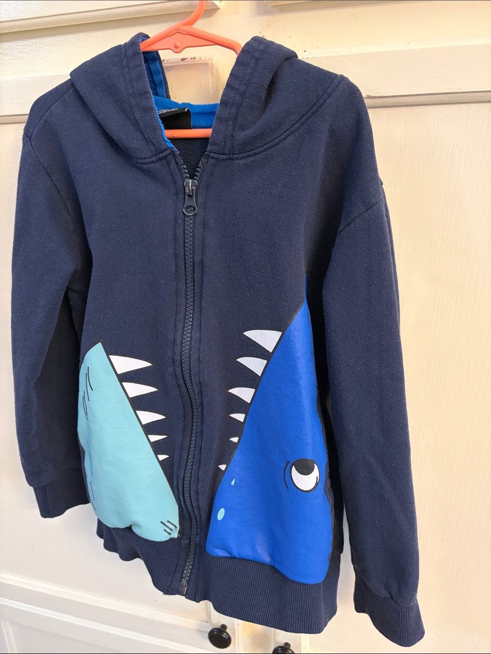 Hollywood The Jean People Kids Navy Shark Zip-Up Hoodie Blue Accent Boys Size 7